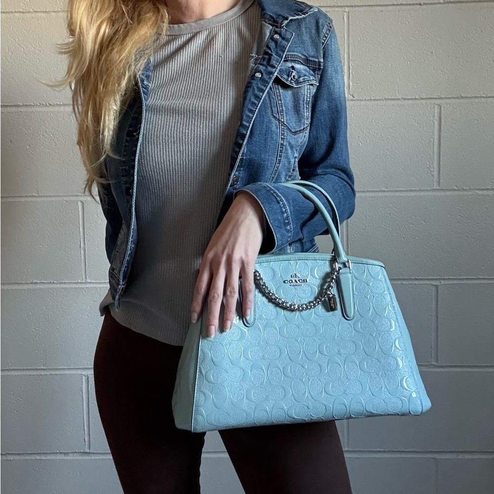 Coach Light Blue Embossed Shoulder Bag Set